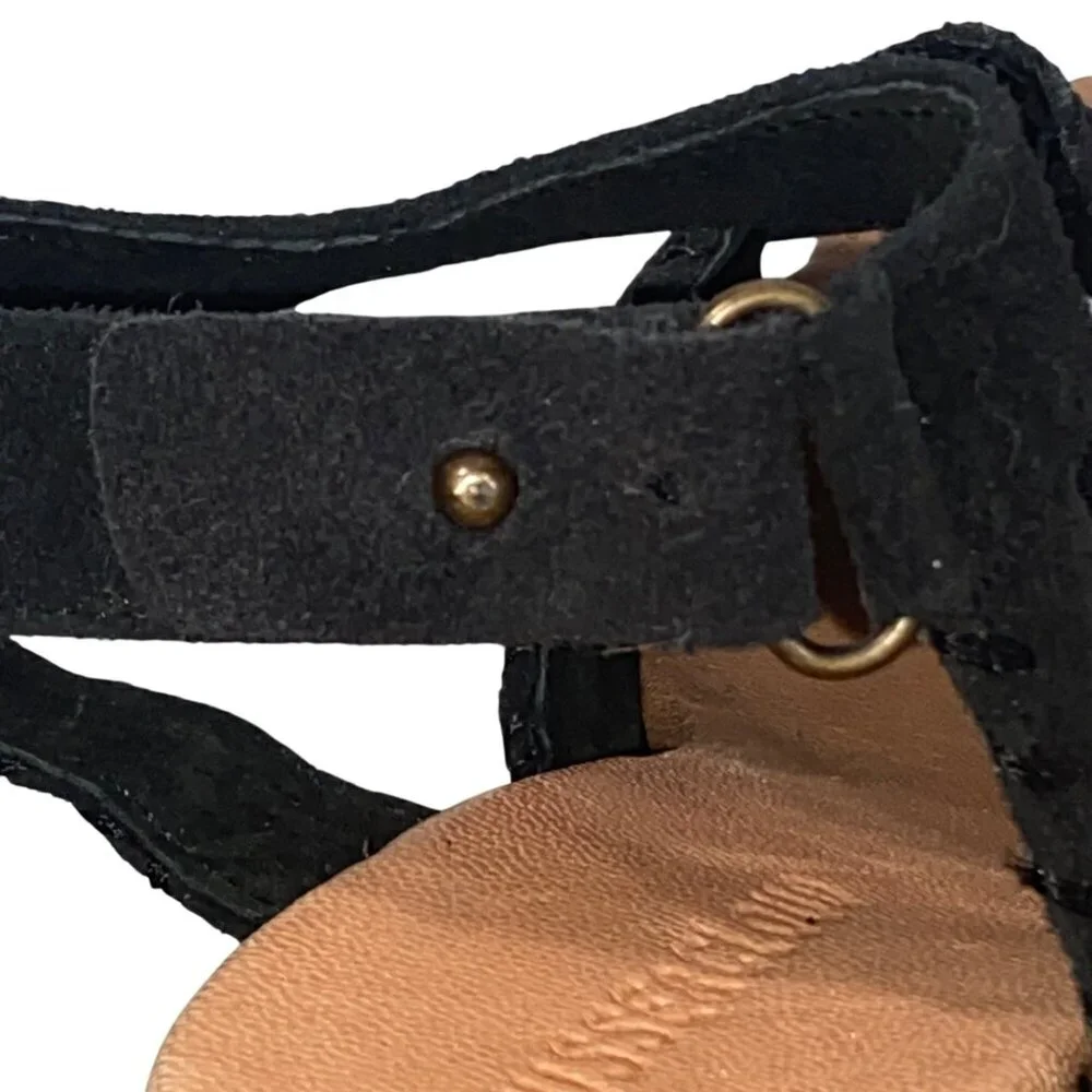 Musse & Cloud Hindix platform Wedge peep toe Sandal shoes black suede leather 9